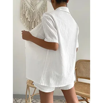 MakeMeChic Women's Casual 2-Piece Blouse and Short Set