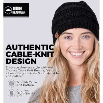 Tough Headwear Beanie for Women - Warm Chunky Cable Beanie Hats for Women, Winter Hats for Cold Weat...