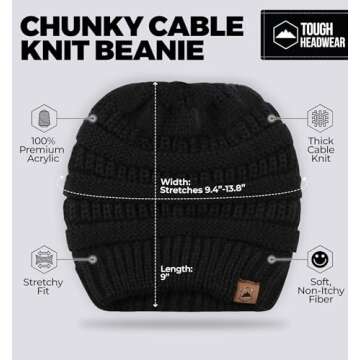 Tough Headwear Beanie for Women - Warm Chunky Cable Beanie Hats for Women, Winter Hats for Cold Weather, Knit Caps for Women & Stocking Caps