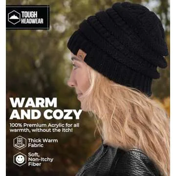 Tough Headwear Beanie for Women - Warm Chunky Cable Beanie Hats for Women, Winter Hats for Cold Weather, Knit Caps for Women & Stocking Caps