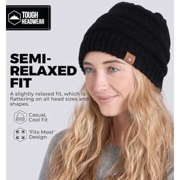 Tough Headwear Beanie for Women - Warm Chunky Cable Beanie Hats for Women, Winter Hats for Cold Weather, Knit Caps for Women & Stocking Caps