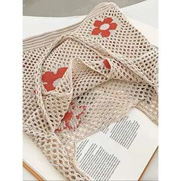 ENBEI Crochet Tote Beach Bag with 3 Flower Pattern