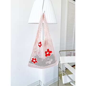 ENBEI Crochet Tote Beach Bag with 3 Flower Pattern