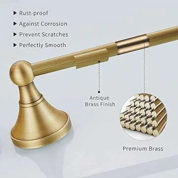 WINCASE Brass Bathroom Accessories Set, Antique Adjustable Towel Bar Sets, Bath Hardwares Fixture Set Vintage Brushed Brass Wall Mounted