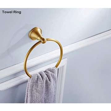 WINCASE Brass Bathroom Accessories Set, Antique Adjustable Towel Bar Sets, Bath Hardwares Fixture Set Vintage Brushed Brass Wall Mounted