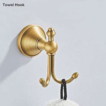 WINCASE Brass Bathroom Accessories Set, Antique Adjustable Towel Bar Sets, Bath Hardwares Fixture Set Vintage Brushed Brass Wall Mounted