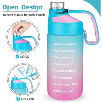 OZLOOK Half Gallon Water Bottles with Handle & Removable Straw, BPA Free & Leakproof Tritan Ensure You Drink Enough Water for Fitness, Camping, Gym, Outdoor Sports (B5-Light Blue Pink/Gradient)