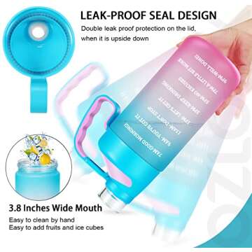 OZLOOK Half Gallon Water Bottles with Handle & Removable Straw, BPA Free & Leakproof Tritan Ensure You Drink Enough Water for Fitness, Camping, Gym, Outdoor Sports (B5-Light Blue Pink/Gradient)