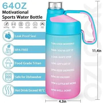 OZLOOK Half Gallon Water Bottles with Handle & Removable Straw, BPA Free & Leakproof Tritan Ensure You Drink Enough Water for Fitness, Camping, Gym, Outdoor Sports (B5-Light Blue Pink/Gradient)