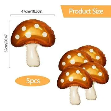 31'' Mushroom Balloons,5 Pcs Large Mushroom Foil Balloons Mushroom Party Decorations Fairy Theme Birthday Party Supplies Forest Plant Party Decorations for Baby Shower, Wedding, Forest Plant Party