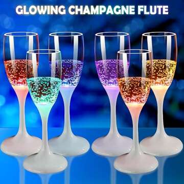 LED Light Up Cups Wine Champagne Flutes Set of 6 Party Favors Adults, Colored Plastic Champagne Flut...
