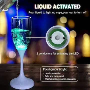 LED Light Up Cups Wine Champagne Flutes Set of 6 Party Favors Adults, Colored Plastic Champagne Flutes Drinking Glasses Glow in the Dark Colorful Glowing Cups for Birthday Christmas Halloween Weddings