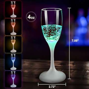 LED Light Up Cups Wine Champagne Flutes Set of 6 Party Favors Adults, Colored Plastic Champagne Flutes Drinking Glasses Glow in the Dark Colorful Glowing Cups for Birthday Christmas Halloween Weddings