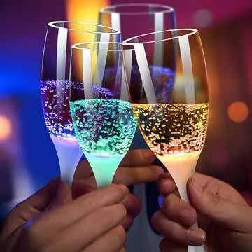 LED Light Up Cups Wine Champagne Flutes Set of 6 Party Favors Adults, Colored Plastic Champagne Flutes Drinking Glasses Glow in the Dark Colorful Glowing Cups for Birthday Christmas Halloween Weddings