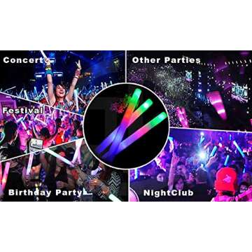 100 LED Foam Sticks Multi Color Flashing Glow Wands, Batons, Strobes, 3 Flashing Modes - Party, DJ, ...