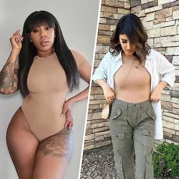 SHAPERX Women's Fit Everybody Bodysuit Soft Crew Neck T-shirt Body Suits with Thong Design, SZ5249-Sienna-XL