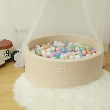 Beige Foam Ball Pit for Toddlers, 35 Inch Baby Ball Pit Soft Round and Easy to Set or Clean, Baby Playpen Ball Pool is Ideal Gift for Kids-Balls NOT Included