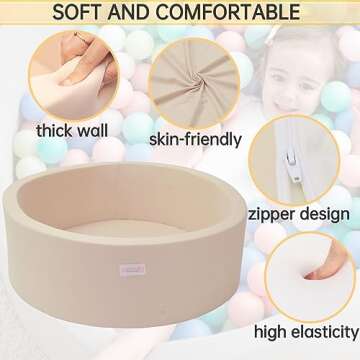 Beige Foam Ball Pit for Toddlers, 35 Inch Baby Ball Pit Soft Round and Easy to Set or Clean, Baby Playpen Ball Pool is Ideal Gift for Kids-Balls NOT Included