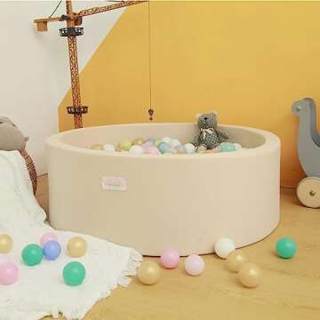 Beige Foam Ball Pit for Toddlers, 35 Inch Baby Ball Pit Soft Round and Easy to Set or Clean, Baby Playpen Ball Pool is Ideal Gift for Kids-Balls NOT Included