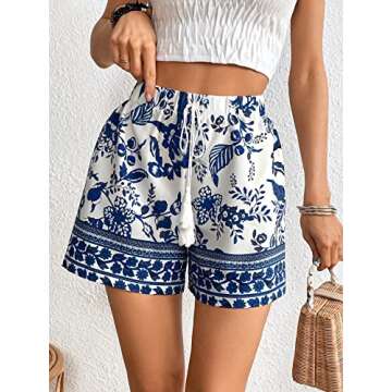 WDIRARA Women's Loose Boho Casual Summer Shorts Floral Print Elastic High Waist Knot Comfy Wide Leg ...
