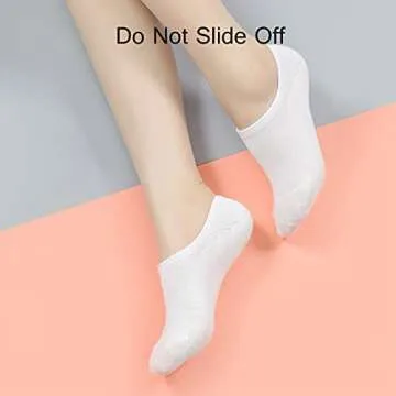 BERING Women's No Show Socks 6-Pairs Thin Low Ankle Footies Non Slip with Grips for Sneakers Slip On Shoes Flats Loafers, White, Size 7-9