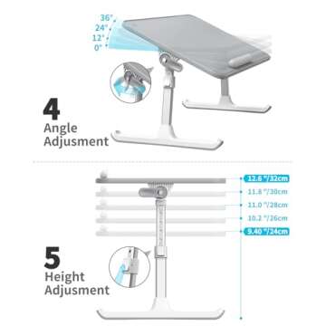 SAIJI Leather Lap Desk Laptop Bed Tray Table, Adjustable Laptop Stand for Bed, Portable Lightweight Standing Desk for Writing Eating Reading Couch Sofa Floor for Adults Kids (20.5"*11.8",Gray)
