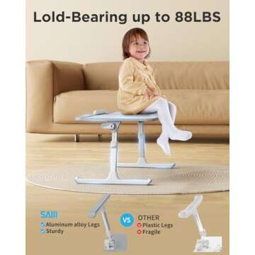 SAIJI Leather Lap Desk Laptop Bed Tray Table, Adjustable Laptop Stand for Bed, Portable Lightweight Standing Desk for Writing Eating Reading Couch Sofa Floor for Adults Kids (20.5"*11.8",Gray)