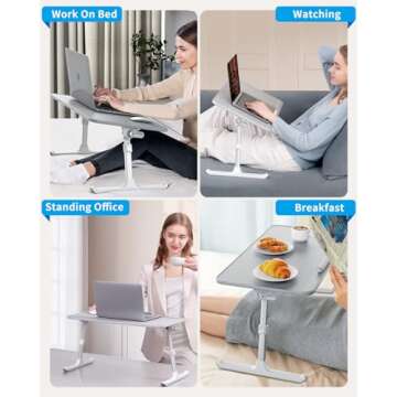 SAIJI Leather Lap Desk Laptop Bed Tray Table, Adjustable Laptop Stand for Bed, Portable Lightweight Standing Desk for Writing Eating Reading Couch Sofa Floor for Adults Kids (20.5"*11.8",Gray)
