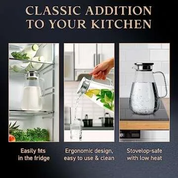 Glass Pitcher with Lid - Water Carafe 2.2L / 74oz - Iced Tea, Juice, Milk, Coffee, Lemonade - Borosilicate Boiling Glassware - Hot & Cold Beverages - 0.55 Gallon Jug, Handle & Spout - Premium Gift Box