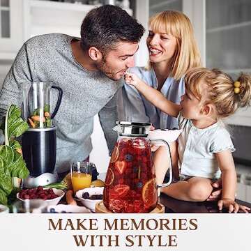 Glass Pitcher with Lid - Water Carafe 2.2L / 74oz - Iced Tea, Juice, Milk, Coffee, Lemonade - Borosilicate Boiling Glassware - Hot & Cold Beverages - 0.55 Gallon Jug, Handle & Spout - Premium Gift Box