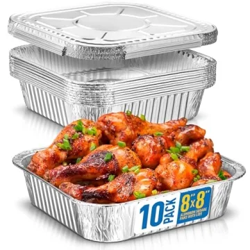 8x8 Disposable Aluminum Pans With Lids - 10 Pack Foil Pans For Cooking, Baking Cakes, Roasting & Hom...