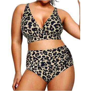 Yonique Womens Plus Size Bikini High Waisted Swimsuits Two Piece Bathing Suits Tummy Control Swimwear Leopard 16Plus