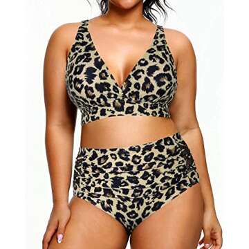 Yonique Womens Plus Size Bikini High Waisted Swimsuits Two Piece Bathing Suits Tummy Control Swimwear Leopard 16Plus