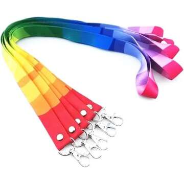 yueton 5 Pack Colorful Rainbow Lanyards for ID Tags