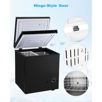 EUASOO 3.5 Cu.Ft Chest Freezer 7 Gears Adjustable Temperature Control(-18°F to -46°F) with a Removable Basket, Deep Compact Freezer for Garage, Office, Basement, House, Kitchen, Shop, RVs-Black