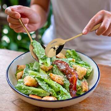 Keyoxy Gold Serving Utensils,12 Pcs Stainless Steel Serving Utensil with Serving Spoon,Slotted Spoon...