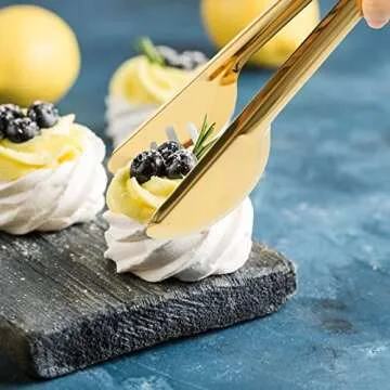 Keyoxy Gold Serving Utensils,12 Pcs Stainless Steel Serving Utensil with Serving Spoon,Slotted Spoons,Forks,Soup Ladle,Serving Tongs,Pie Server,Butter Knife Serving Utensils Set for Parties,Buffe