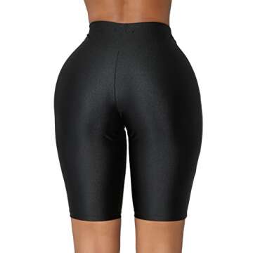 SUNFEXOY Biker Shorts for Women,High-Waisted Shiny Neon Bright Active Workout Yoga Pants Running Shorts Knee Length