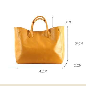 Oversize Tote Bag for Women Genuine Leather Handbags High-capacity Solid Color Large Shopper Bag Female Travel Handbag (Yellow)