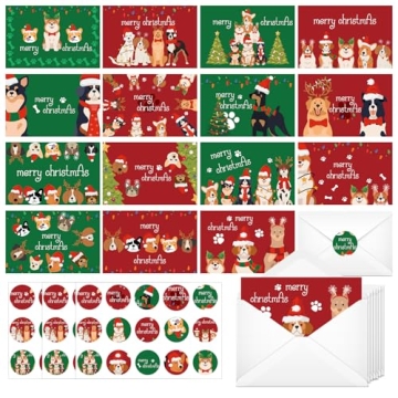 Luvsweets Dog Christmas Greeting Cards Pack - 45 Assorted Holiday Cards with Envelopes and Stickers