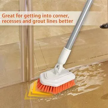 JEHONN 2-in-1 Tub and Tile Cleaning Brush with Long Handle, Shower Scrubber with Detachable Stiff Bristle Scrub Brush and Sponge Head for Bathroom, Bathtub, Floor