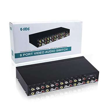 E-SDS 8-Way AV Switch RCA Switcher 8 in 1 Out Composite Video L/R Audio Selector Box for DVD STB Game Consoles CV0235