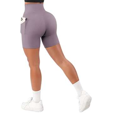 SUUKSESS Women Cross Waist Workout Shorts with Pockets Ribbed High Waisted Booty Biker Shorts (#1 Purple, S)