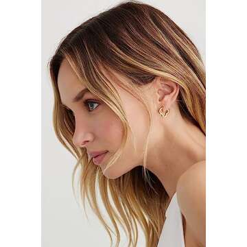 14K Gold Plated Geometric Hoop Earrings for Women - Minimalist Style Huggies