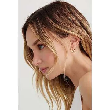 14K Gold Plated Geometric Hoop Earrings for Women - Minimalist Style Huggies