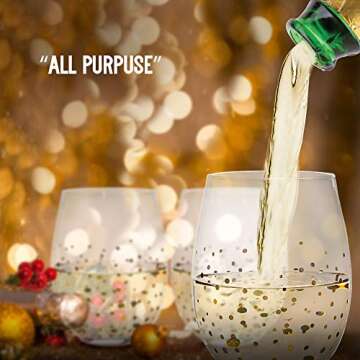 Wine Glass - Stemless Wine Glass Set of 4 - Wine Glass Tumbler - 16oz Red Wine Glass - Stemless Wine Glass With Gold Dot Design Goldosa Collection by Trinkware