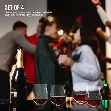 Wine Glass - Stemless Wine Glass Set of 4 - Wine Glass Tumbler - 16oz Red Wine Glass - Stemless Wine Glass With Gold Dot Design Goldosa Collection by Trinkware