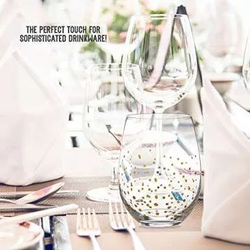 Wine Glass - Stemless Wine Glass Set of 4 - Wine Glass Tumbler - 16oz Red Wine Glass - Stemless Wine Glass With Gold Dot Design Goldosa Collection by Trinkware