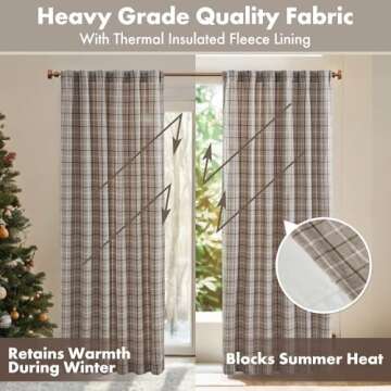 Madison Park Anaheim Cabin Plaid Curtain Window, Thermal Insulated Fleece Lining, Living Room Decor Light Blocking Drape for Bedroom, 1-Single Panel Pack, 50" x 84", Rod Pocket, Brown