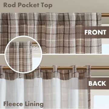 Madison Park Anaheim Cabin Plaid Curtain Window, Thermal Insulated Fleece Lining, Living Room Decor Light Blocking Drape for Bedroom, 1-Single Panel Pack, 50" x 84", Rod Pocket, Brown